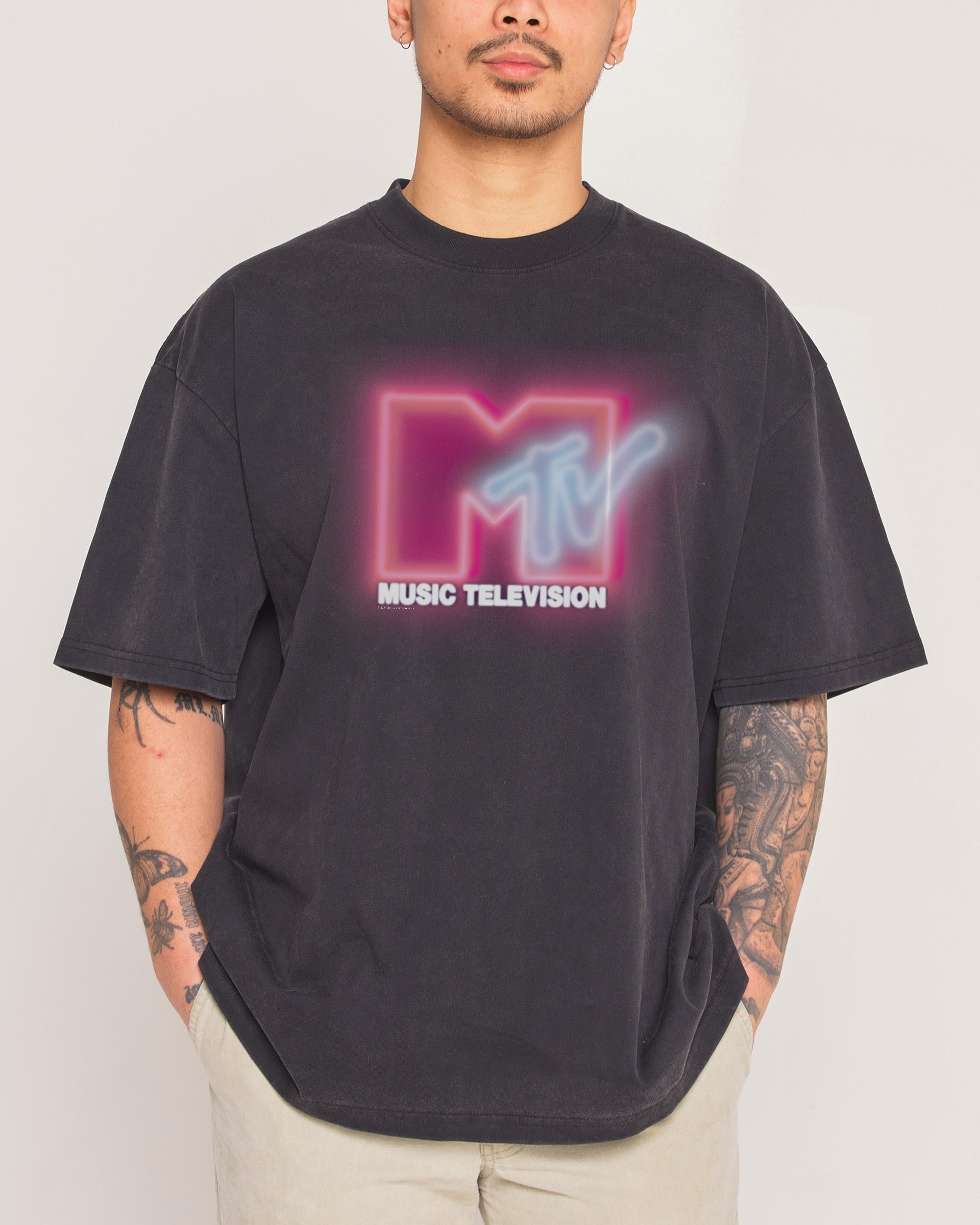 Neon MTV Logo Oversized T-Shirt - 90s Graphic Tee, Heavyweight 100% Combed Cotton Unisex