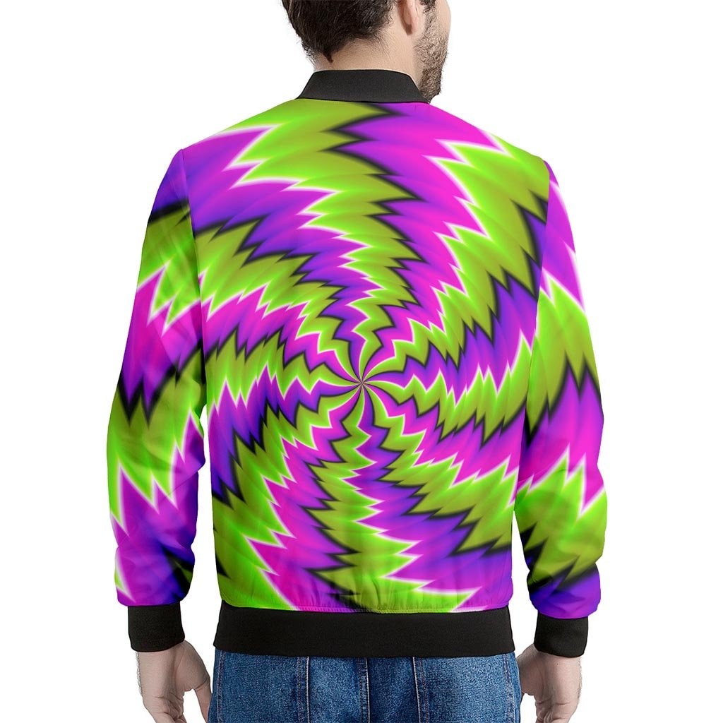 Green Vortex Moving Optical Illusion Men's Bomber Jacket