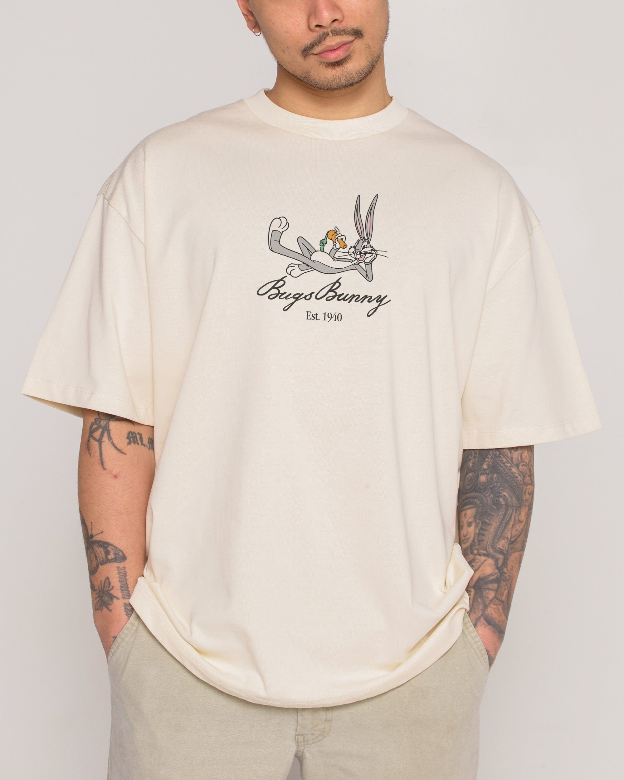 Bugs Bunny Book Crash Oversized Unisex T-Shirt Looney Tunes Graphic Tee 100% Cotton