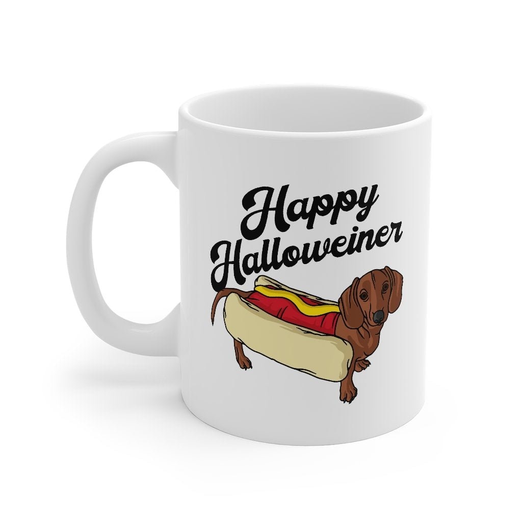 Happy Hallowiener Dachshund Coffee Mug - White Ceramic Halloween Mug