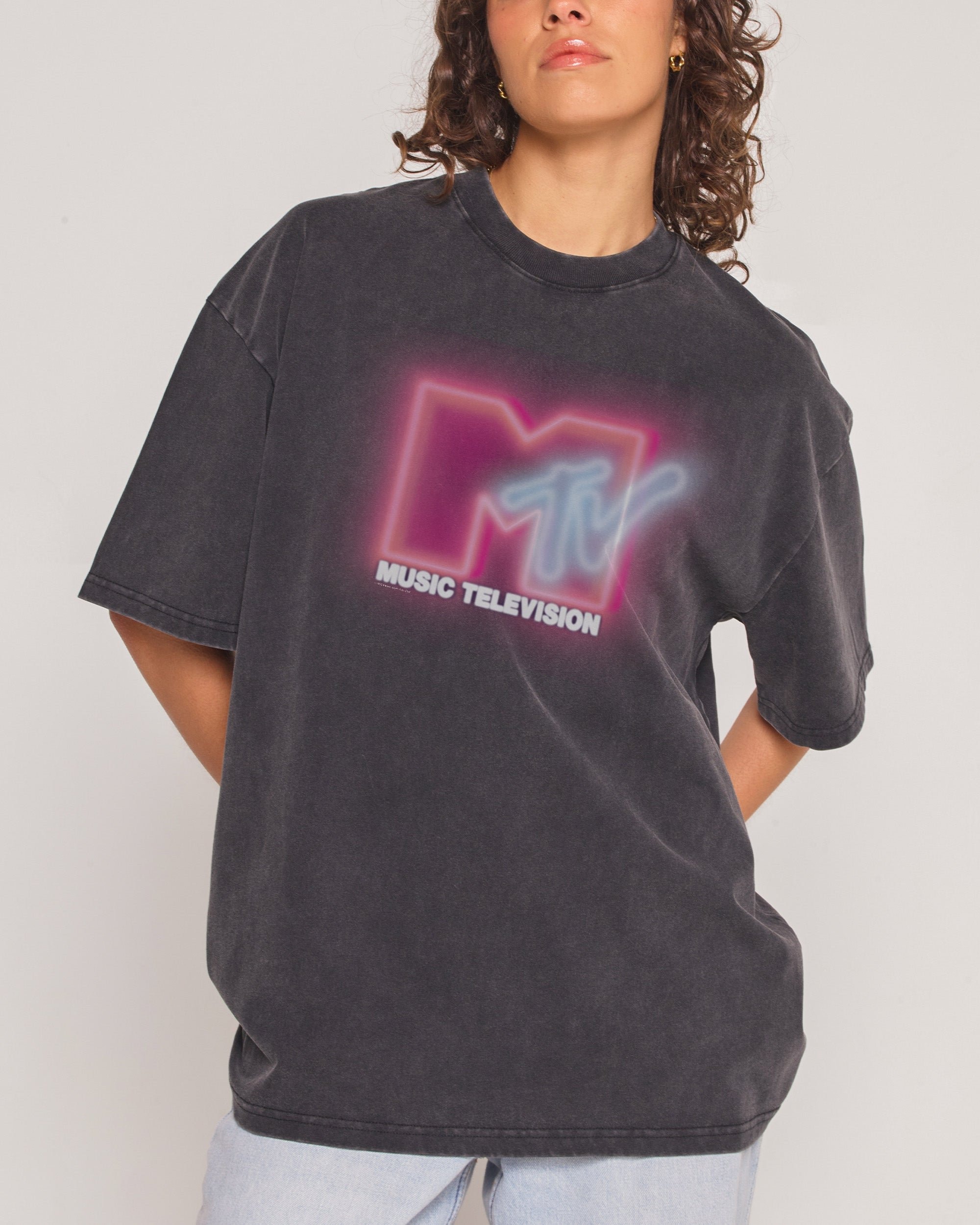 Neon MTV Logo Oversized T-Shirt - 90s Graphic Tee, Heavyweight 100% Combed Cotton Unisex