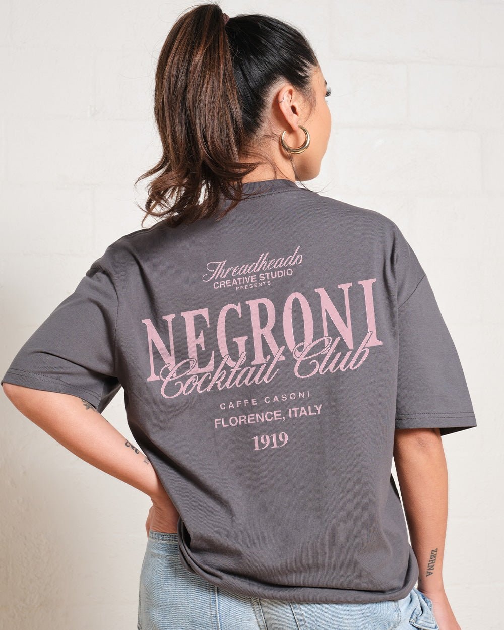 Negroni Cocktail Club Oversized Graphic Tee Unisex 90s Boxy Fit 100% Combed Cotton