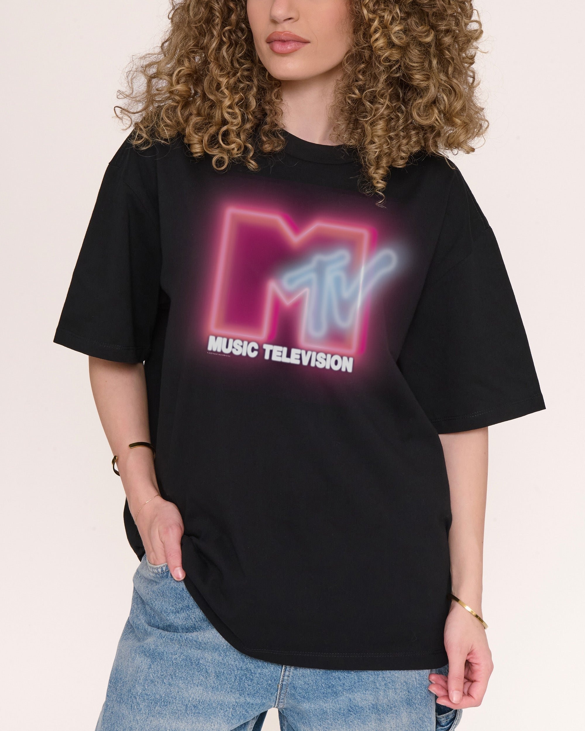 Neon MTV Logo Oversized T-Shirt - 90s Graphic Tee, Heavyweight 100% Combed Cotton Unisex